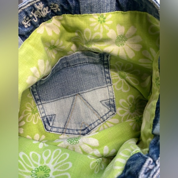 Handmade Upcycled Denim Tote/Shoulder Bag, Distressed Denim, Bling - Picture 3 of 5